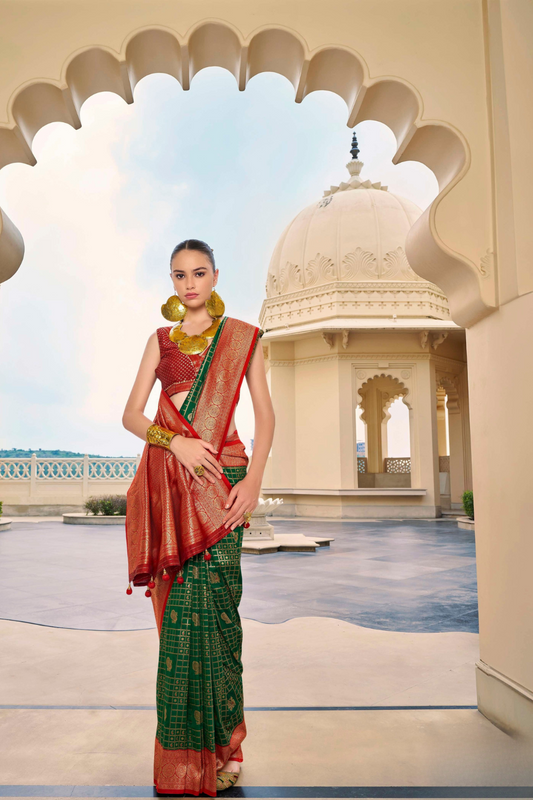 Banarasi P.V. Silk Saree with Exclusive Kanchipuram Weaving Design - LaVante Fashion