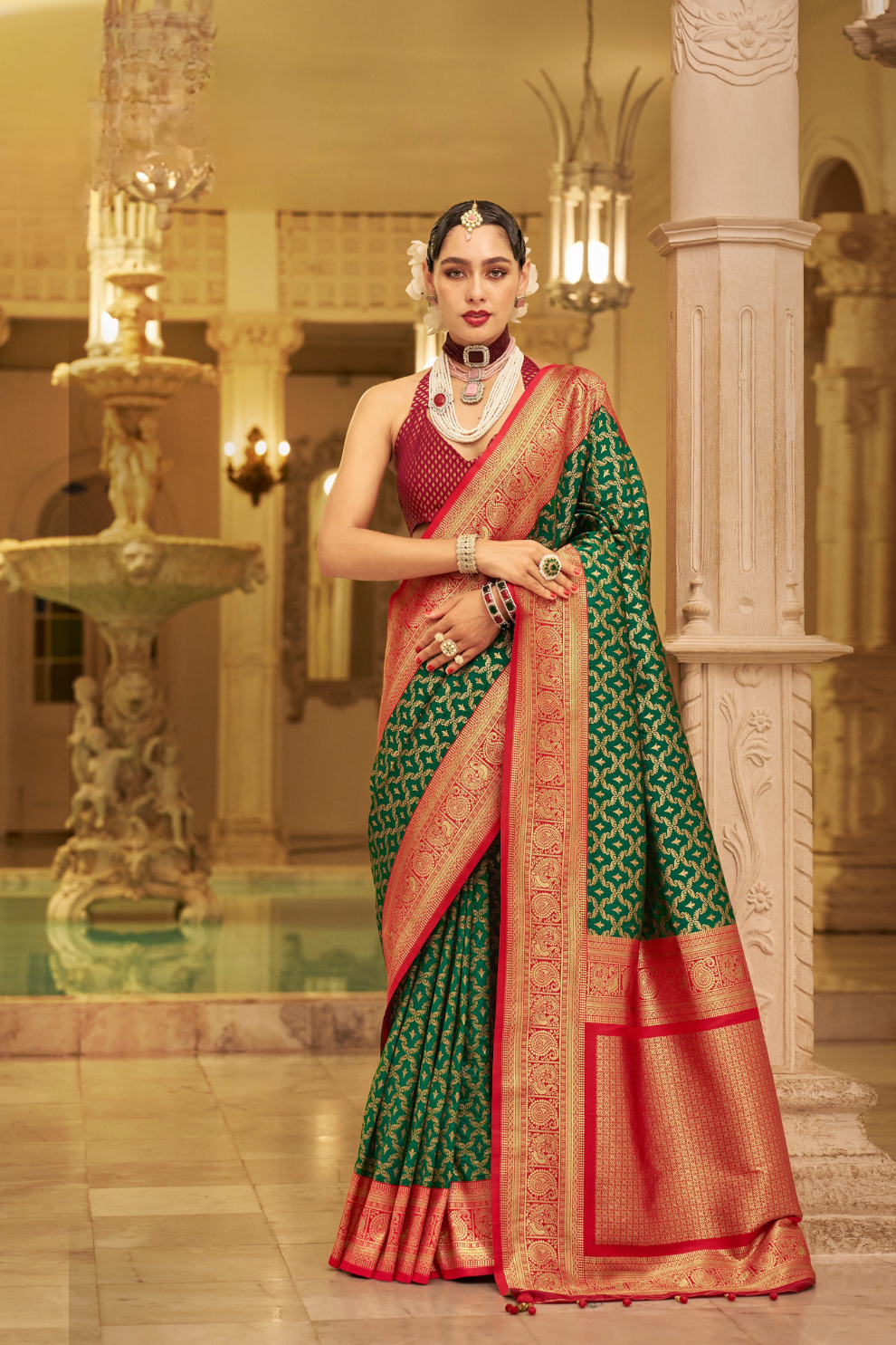 Soft Finish Banarasi Silk Saree with Kanchipuram Weave Design