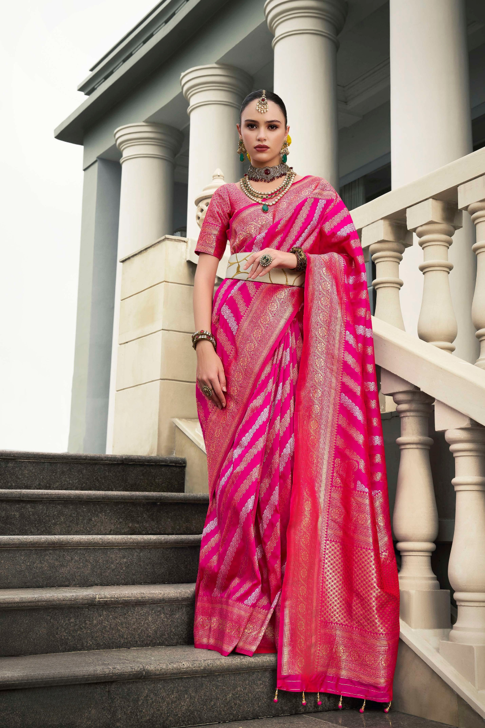 Banarasi P.V. Silk Saree with Exclusive Weaving Jaal Design - LaVante Fashion
