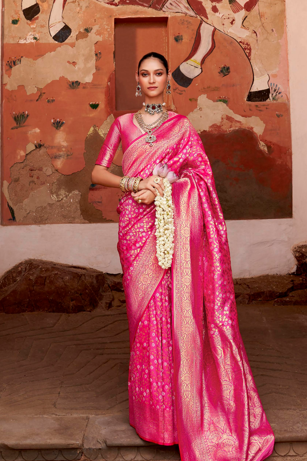Banarasi P.V. Silk Saree with Exclusive Weaving Jaal Design - LaVante Fashion