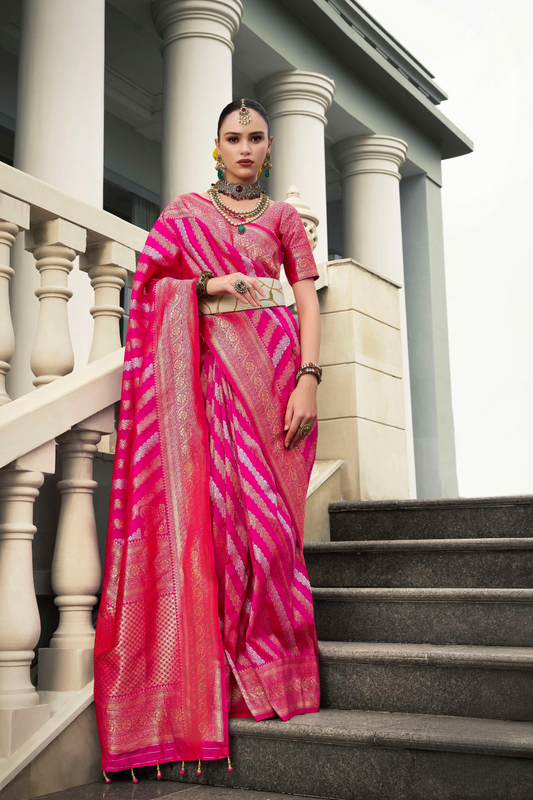 Banarasi P.V. Silk Saree with Exclusive Weaving Jaal Design - LaVante Fashion