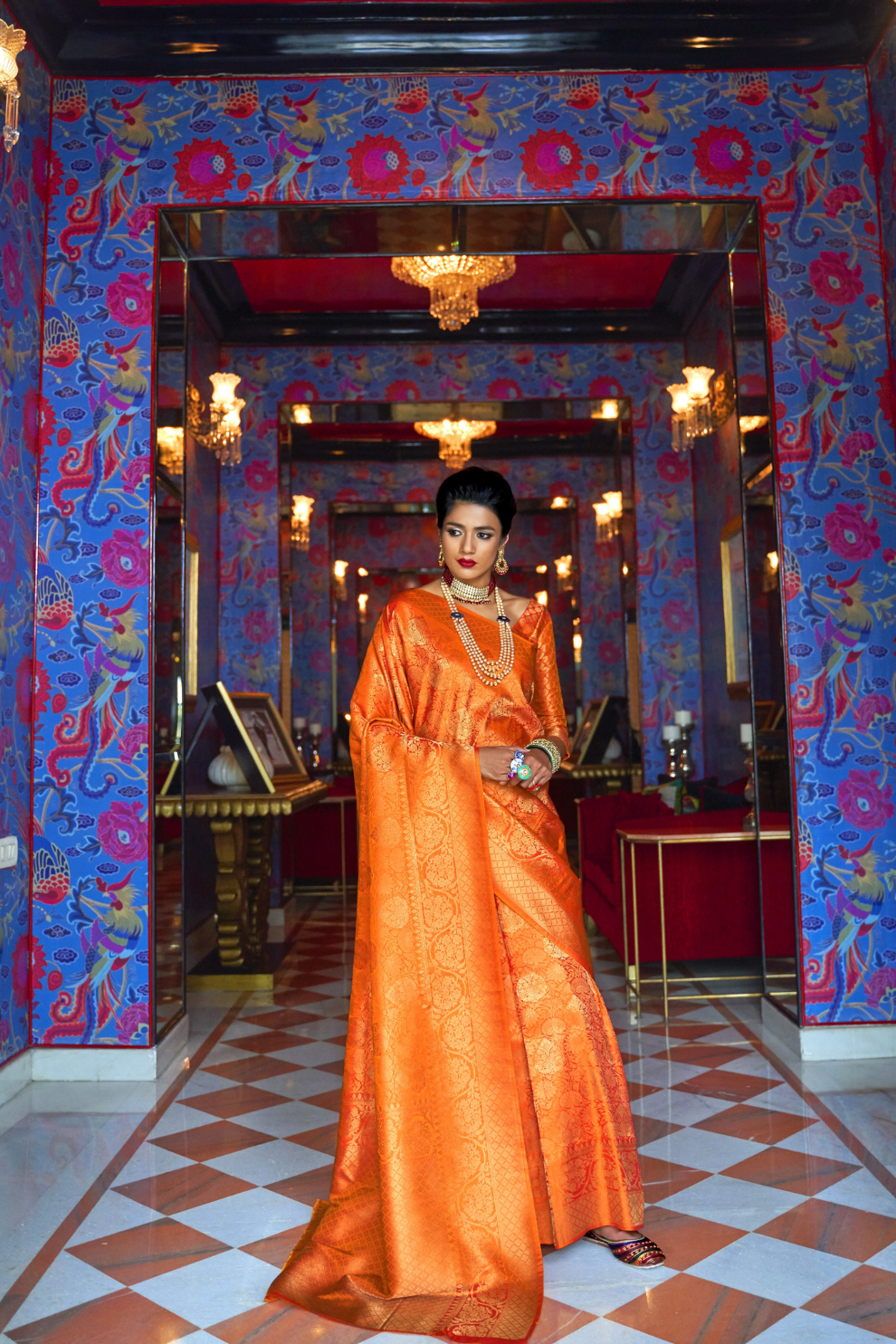 Traditional Kanjivaram Silk Saree with Orange Handcrafted Beauty