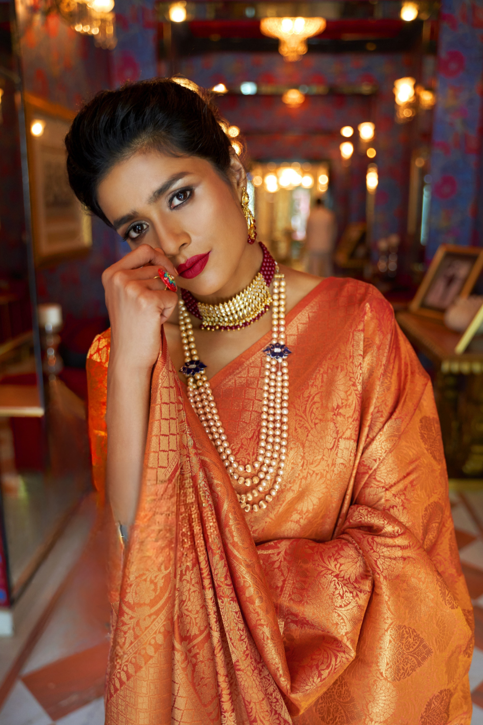 Traditional Kanjivaram Silk Saree with Orange Handcrafted Beauty