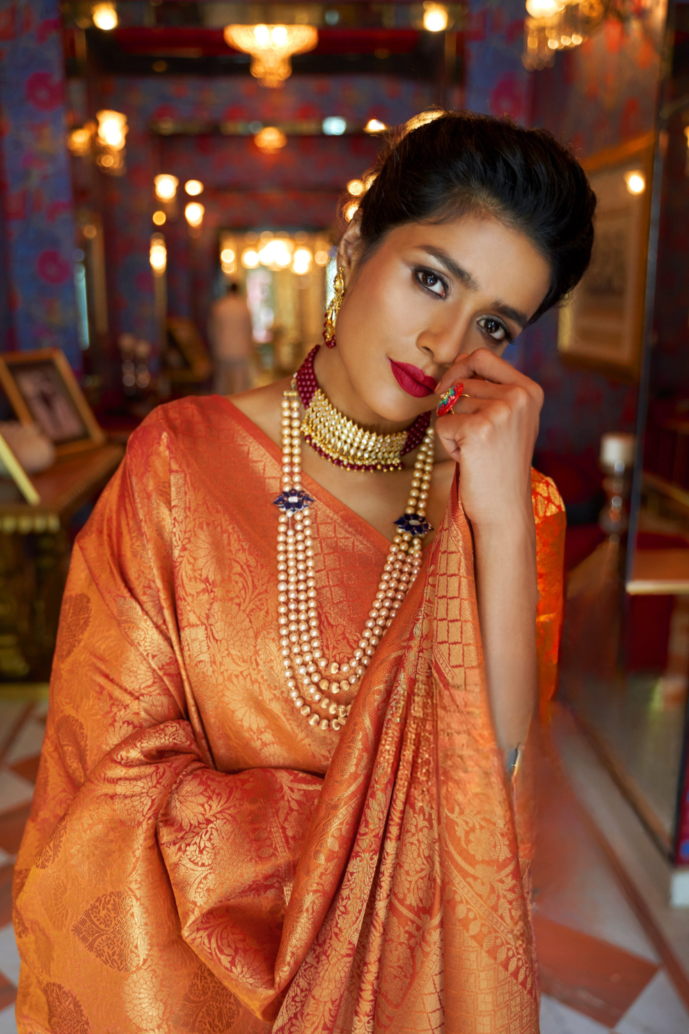 Traditional Kanjivaram Silk Saree with Orange Handcrafted Beauty