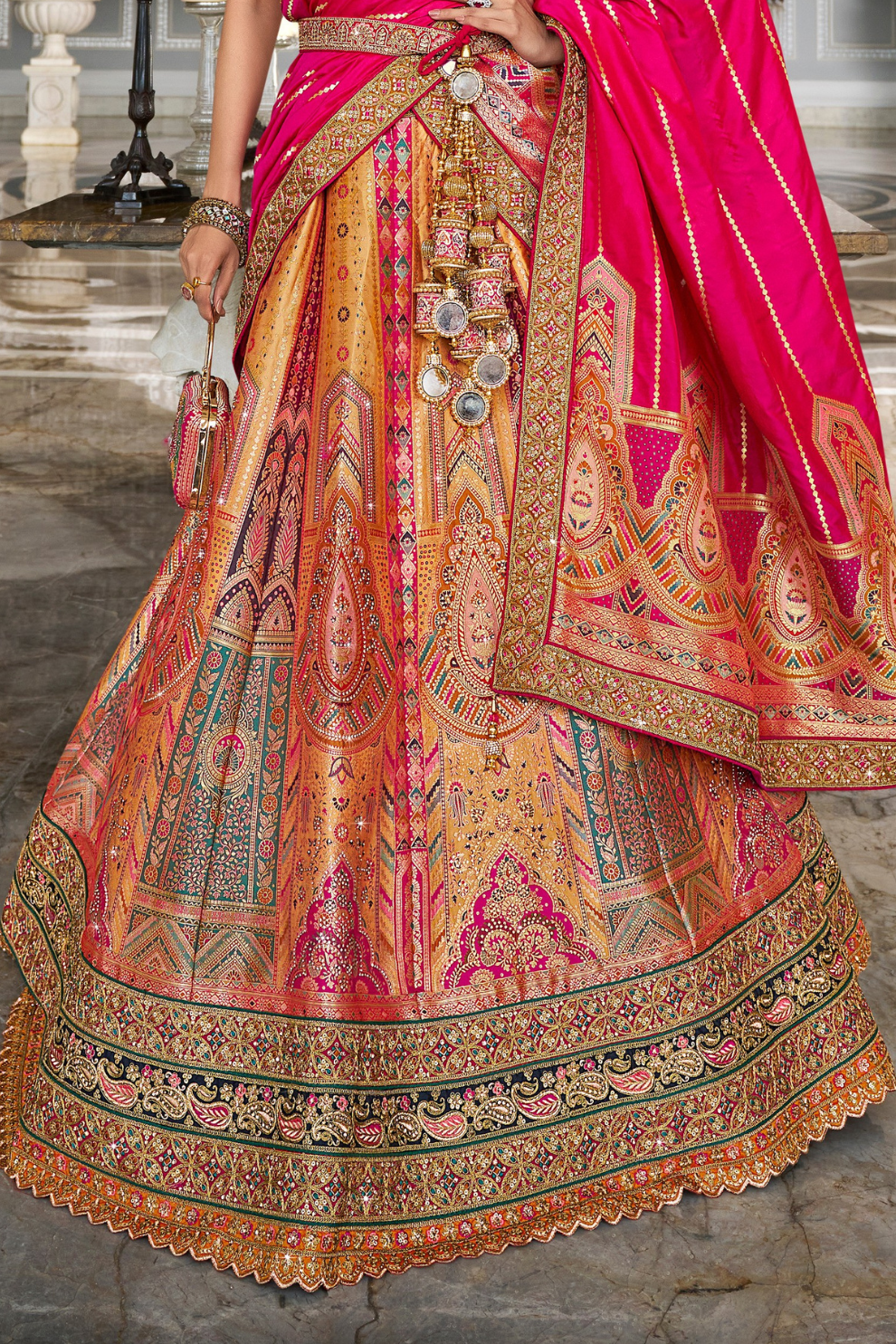 Traditional Banarasi Silk Bridal Lehenga with Zarkan and Cording Embellishments