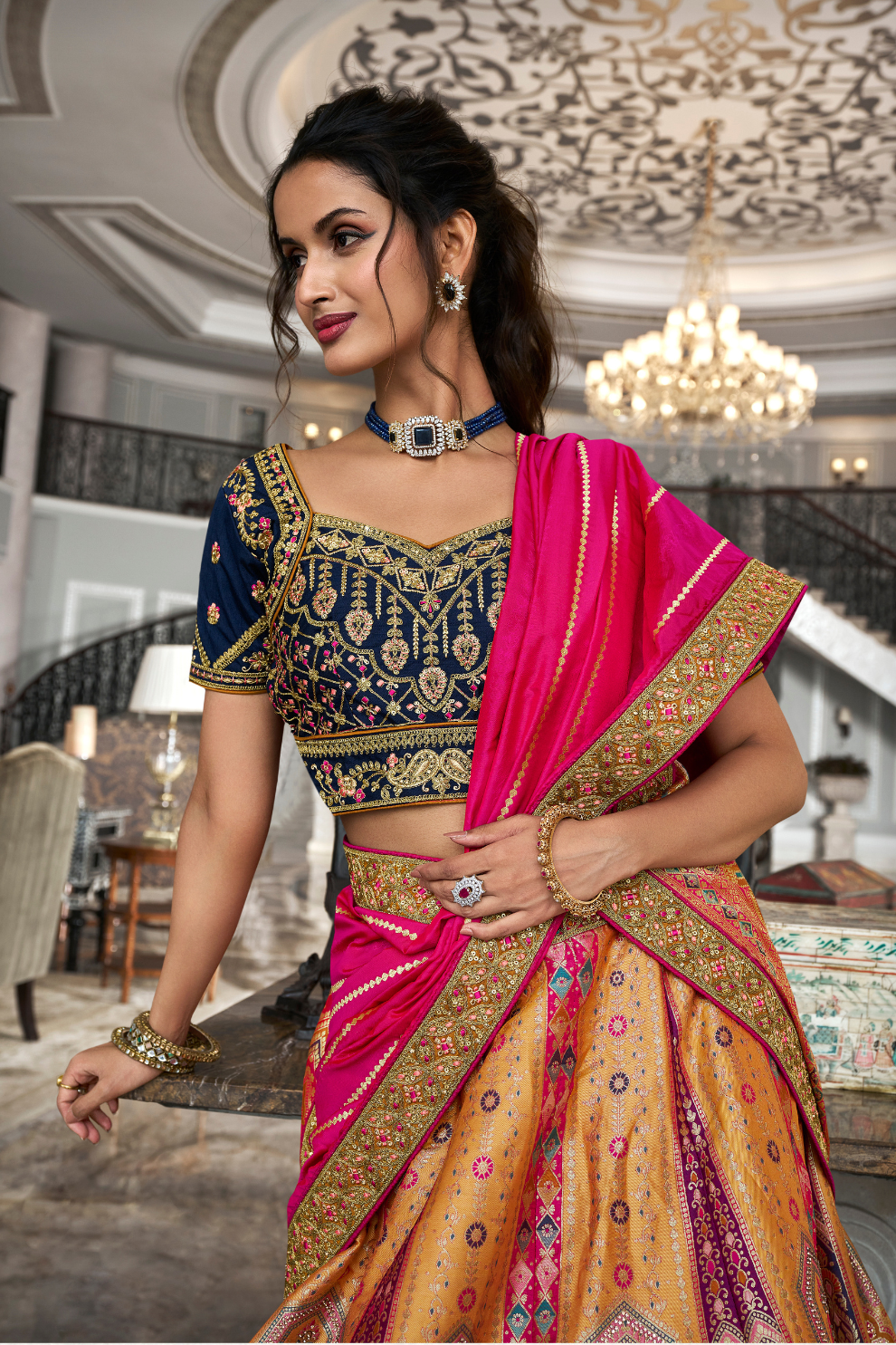 Traditional Banarasi Silk Bridal Lehenga with Zarkan and Cording Embellishments