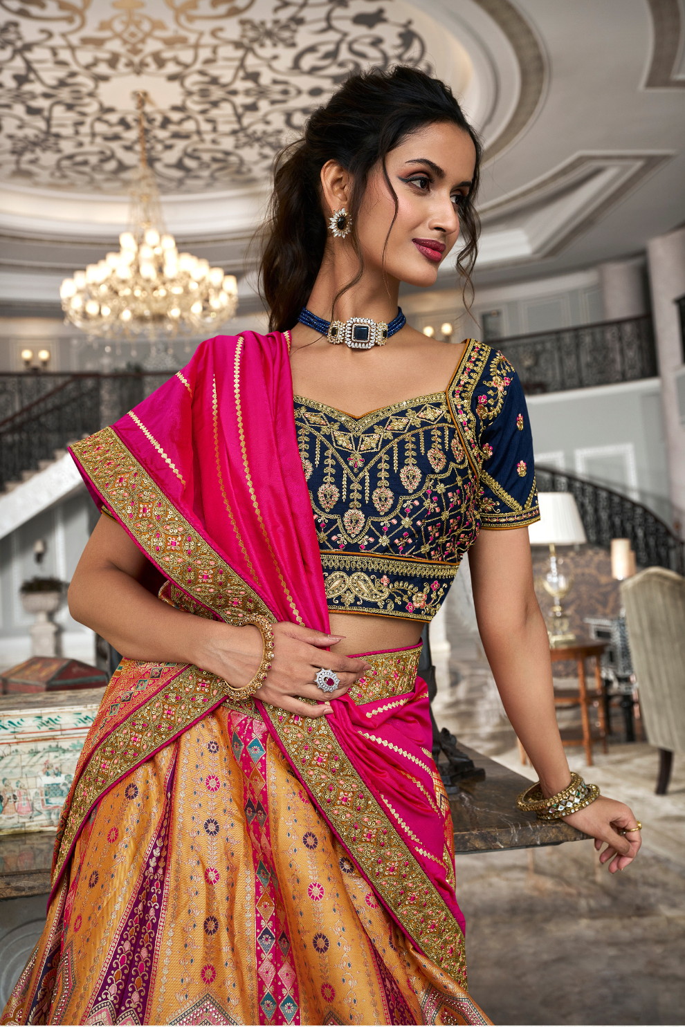 Traditional Banarasi Silk Bridal Lehenga with Zarkan and Cording Embellishments