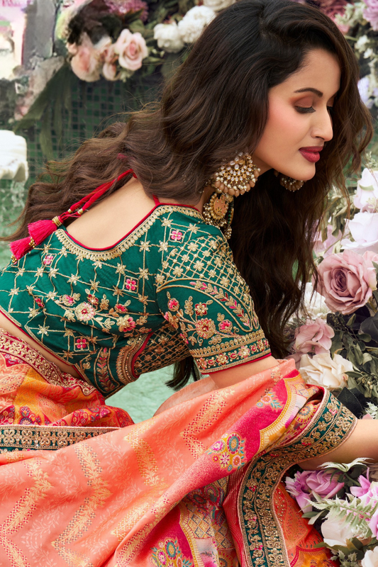 Elegant Banarasi Silk Lehenga Choli with Handcrafted Zarkan and Cording Detailing