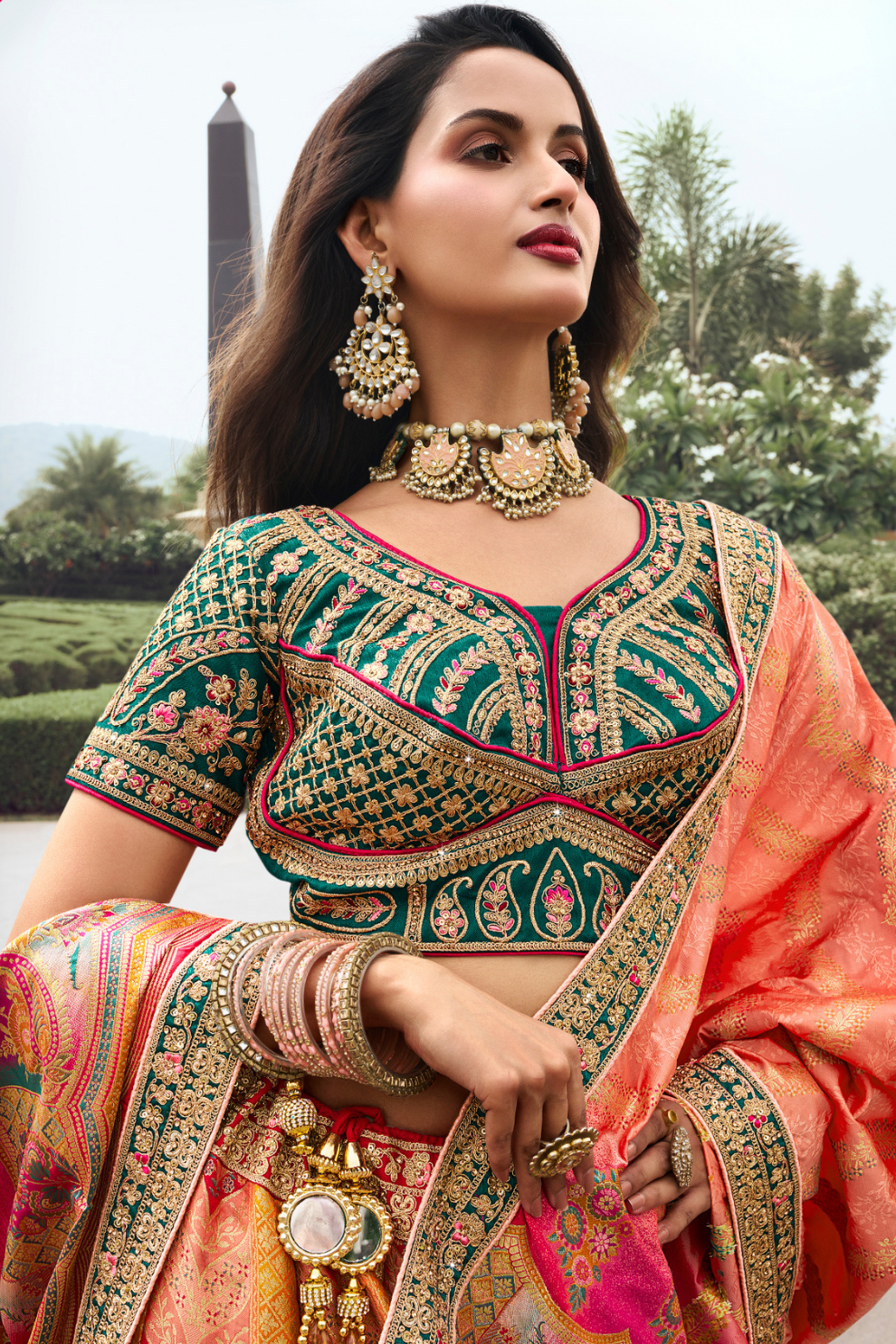 Elegant Banarasi Silk Lehenga Choli with Handcrafted Zarkan and Cording Detailing