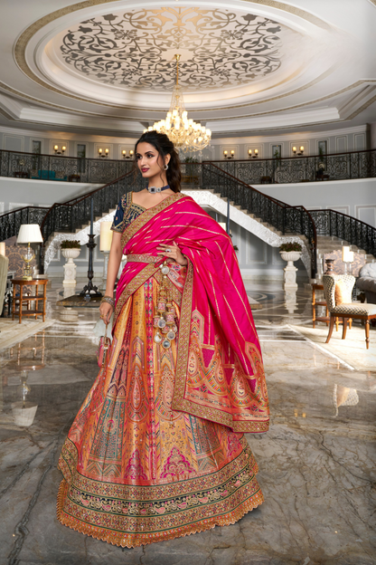 Traditional Banarasi Silk Bridal Lehenga with Zarkan and Cording Embellishments