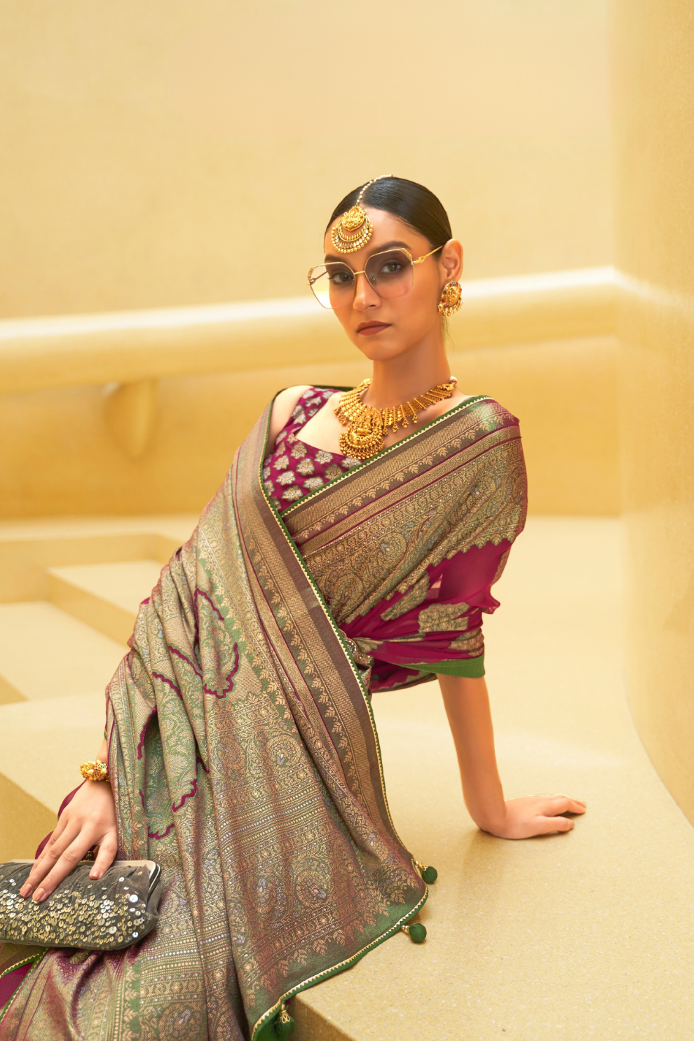 Banarasi Organza Bagh Floral Embellished Designer Saree