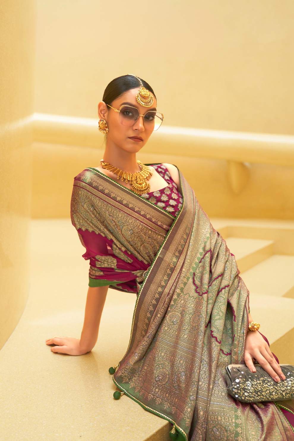 Banarasi Organza Bagh Floral Embellished Designer Saree