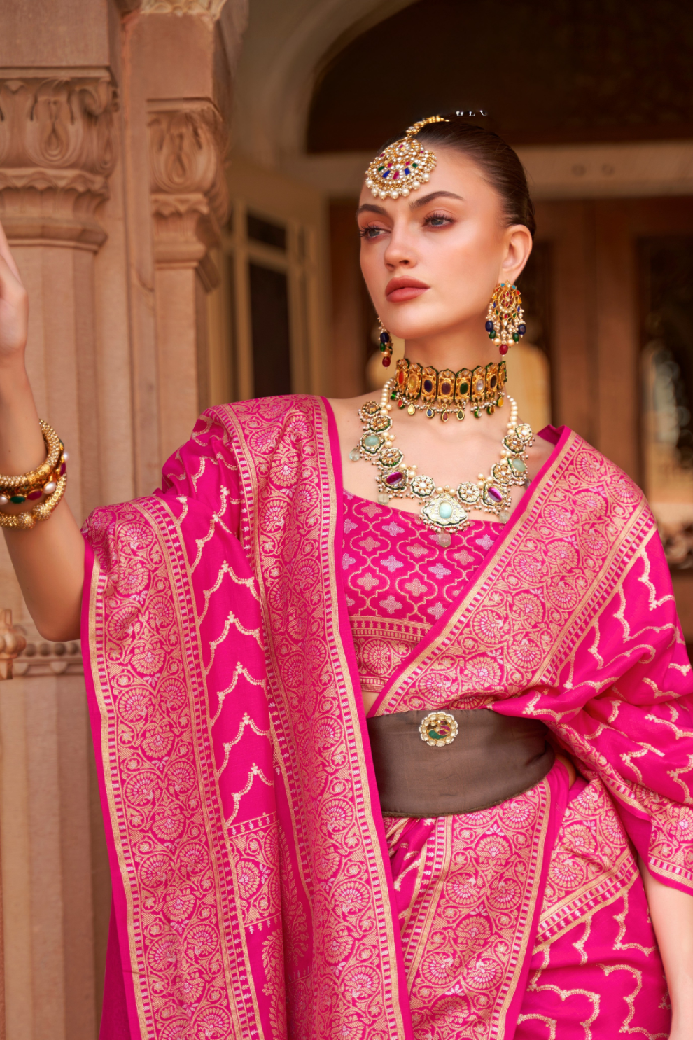 Banarasi Silk Blend Saree with Rich Zari Weaving