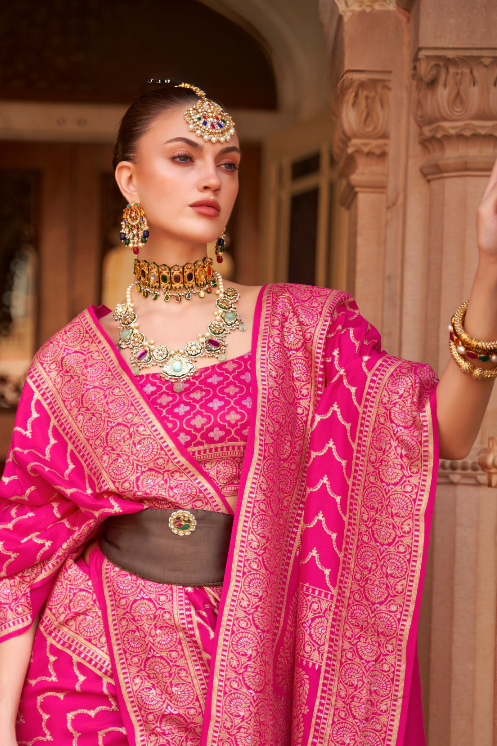 Banarasi Silk Blend Saree with Rich Zari Weaving