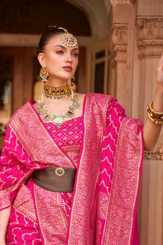 Banarasi Silk Blend Saree with Rich Zari Weaving