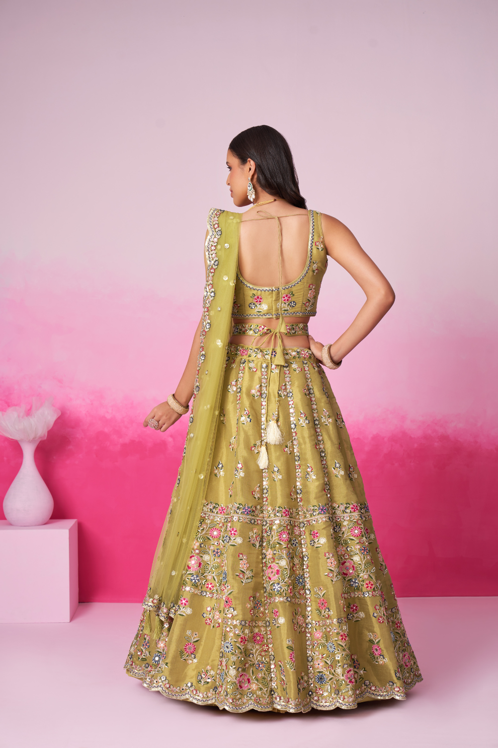 Bridal Net Moti And Sequins Embroidery Lehenga Choli Dupatta