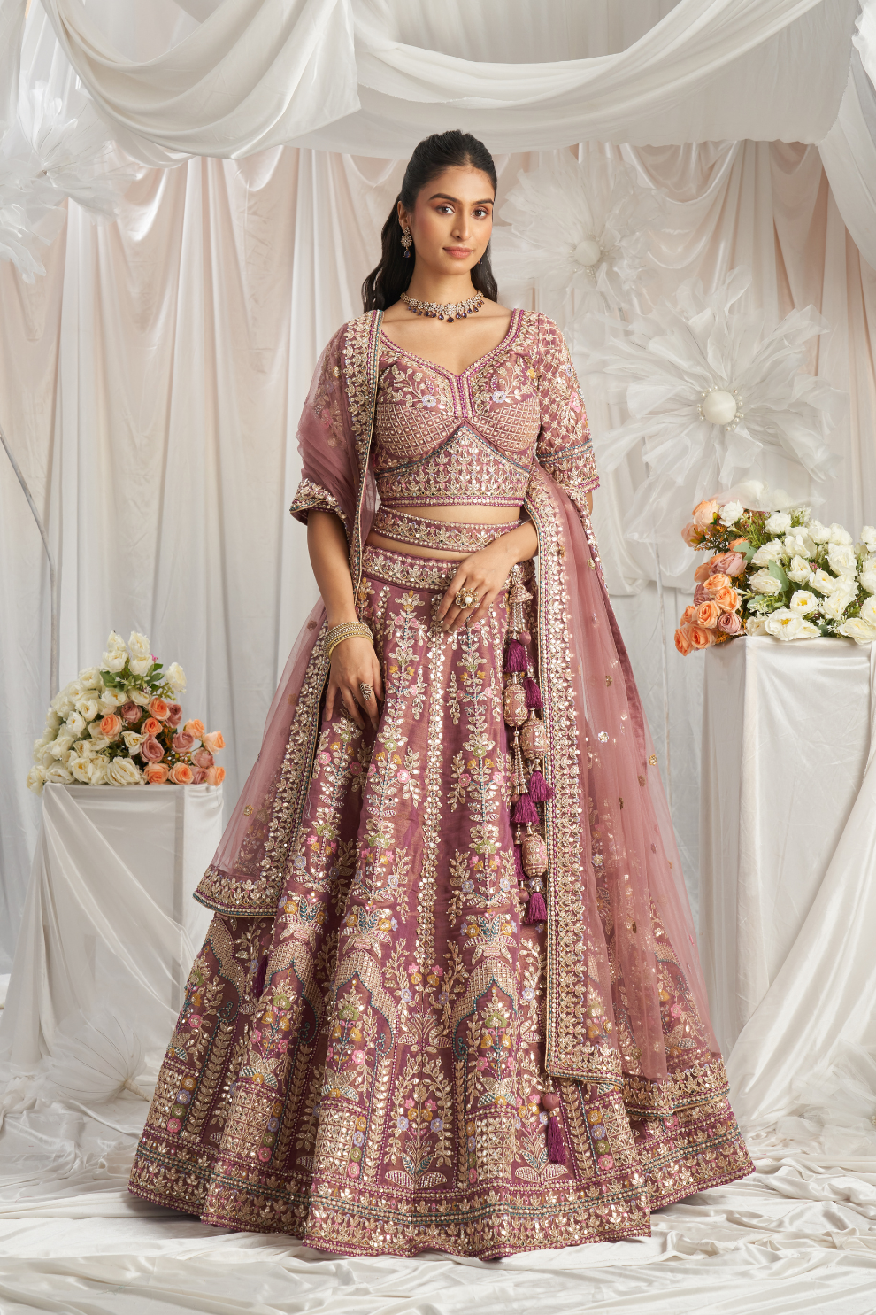 Elegant Bridal Net Lehenga with Gotapatti & Moti Work