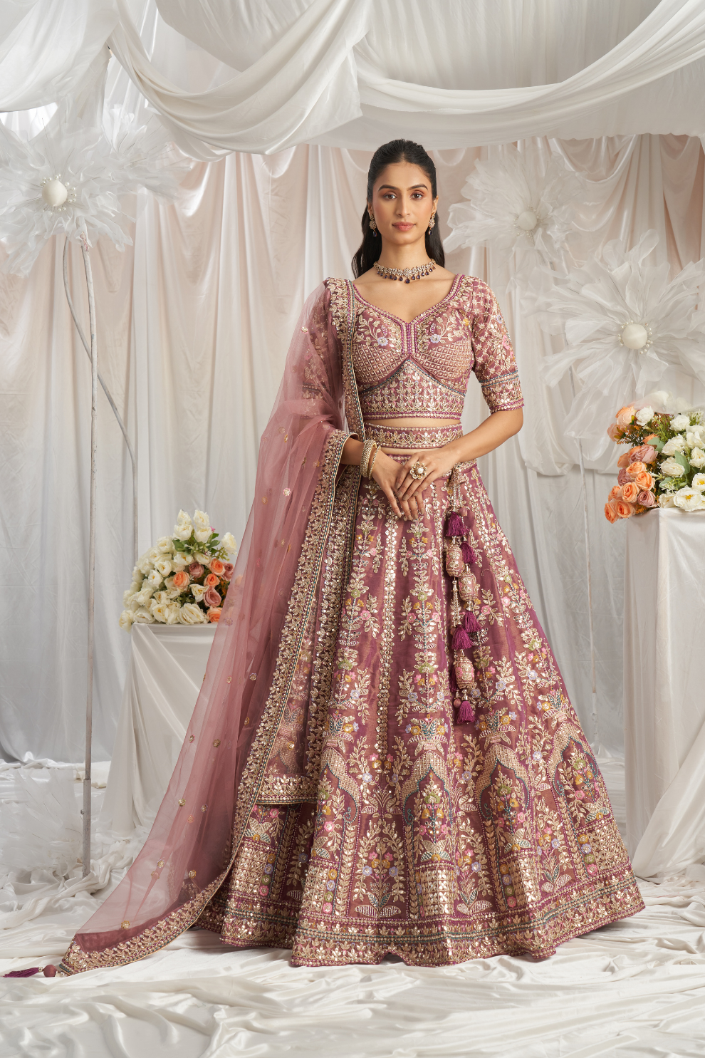 Elegant Bridal Net Lehenga with Gotapatti & Moti Work