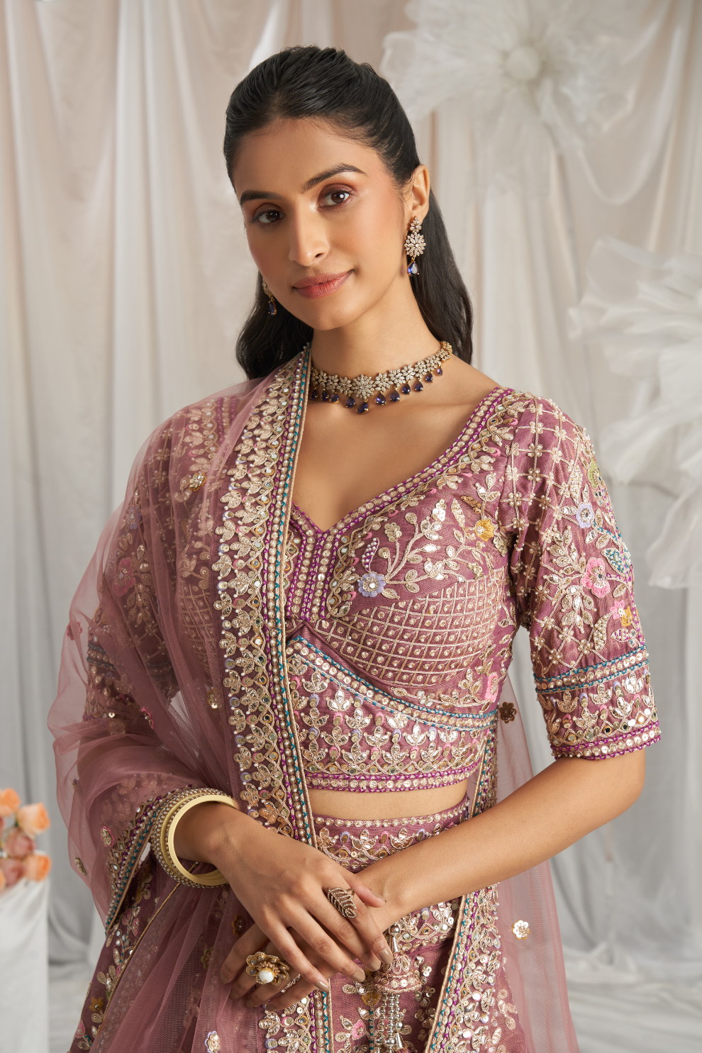 Elegant Bridal Net Lehenga with Gotapatti & Moti Work