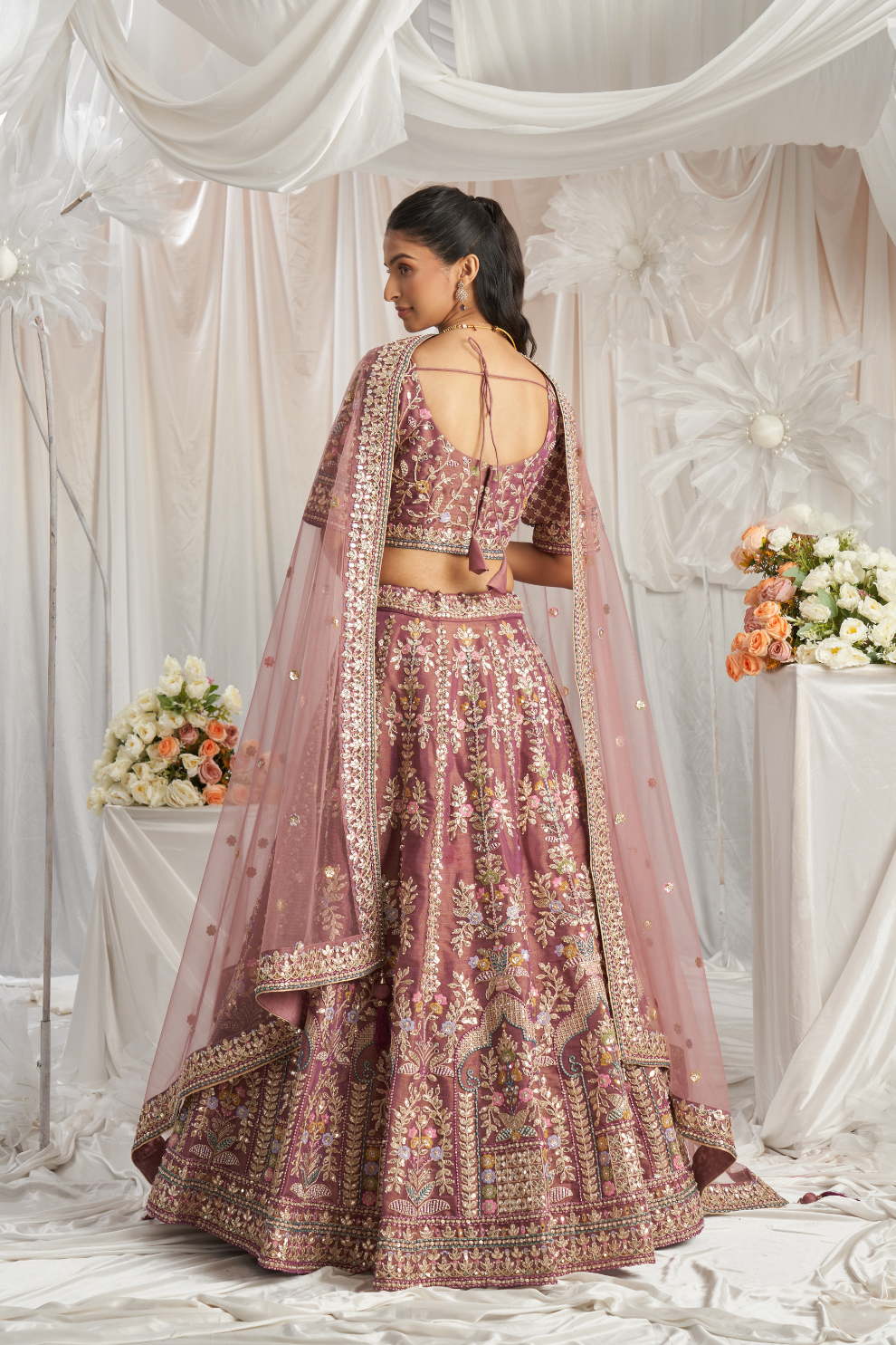Elegant Bridal Net Lehenga with Gotapatti & Moti Work