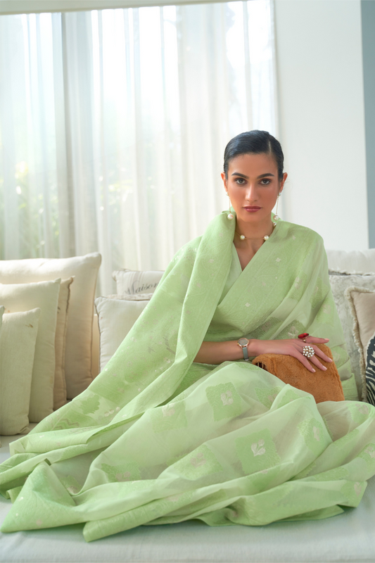 Classic Lucknowi Saree with Elegant Chikankari Silk Weaving Touch