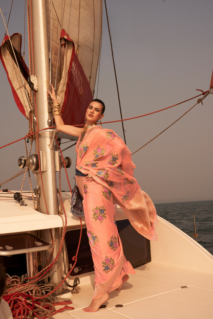 Chinon Nylon Saree with Elegant Handloom Weaving Design