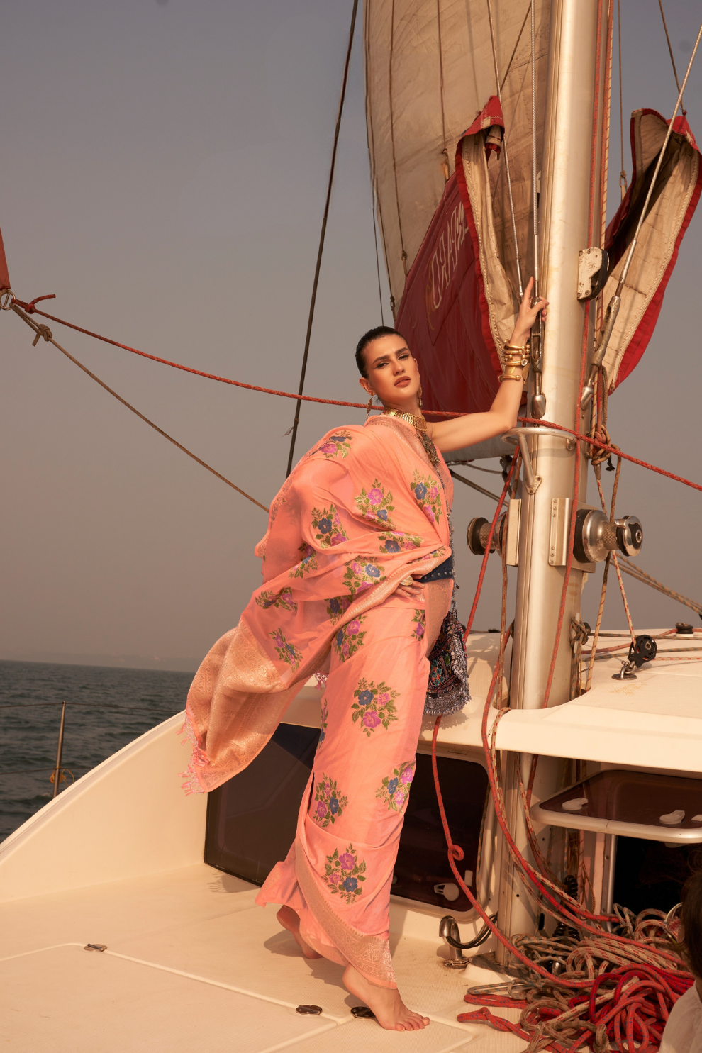 Chinon Nylon Saree with Elegant Handloom Weaving Design