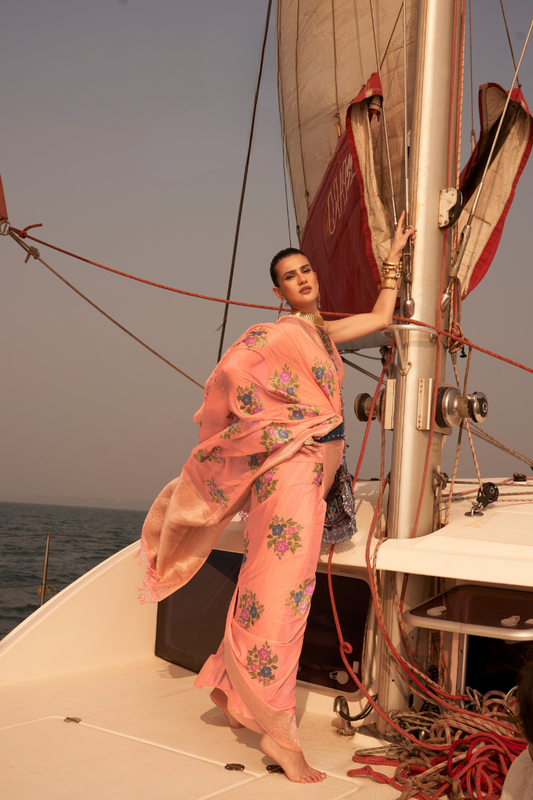 Chinon Nylon Saree with Elegant Handloom Weaving Design