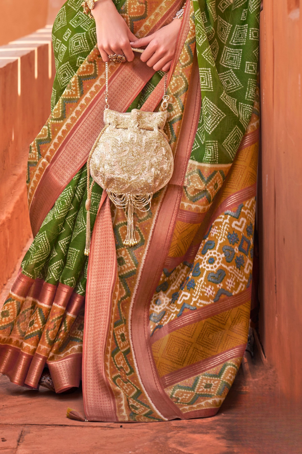 Graceful Patola Print Saree Set in Soft Cotton Silk Fabric