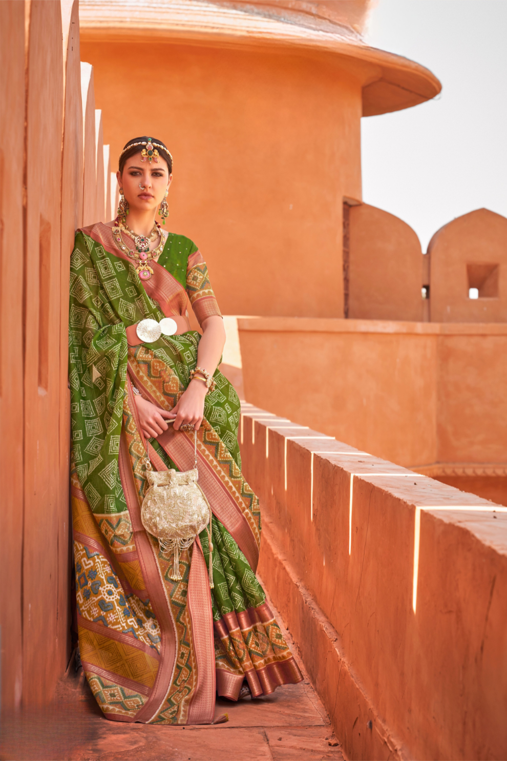 Graceful Patola Print Saree Set in Soft Cotton Silk Fabric