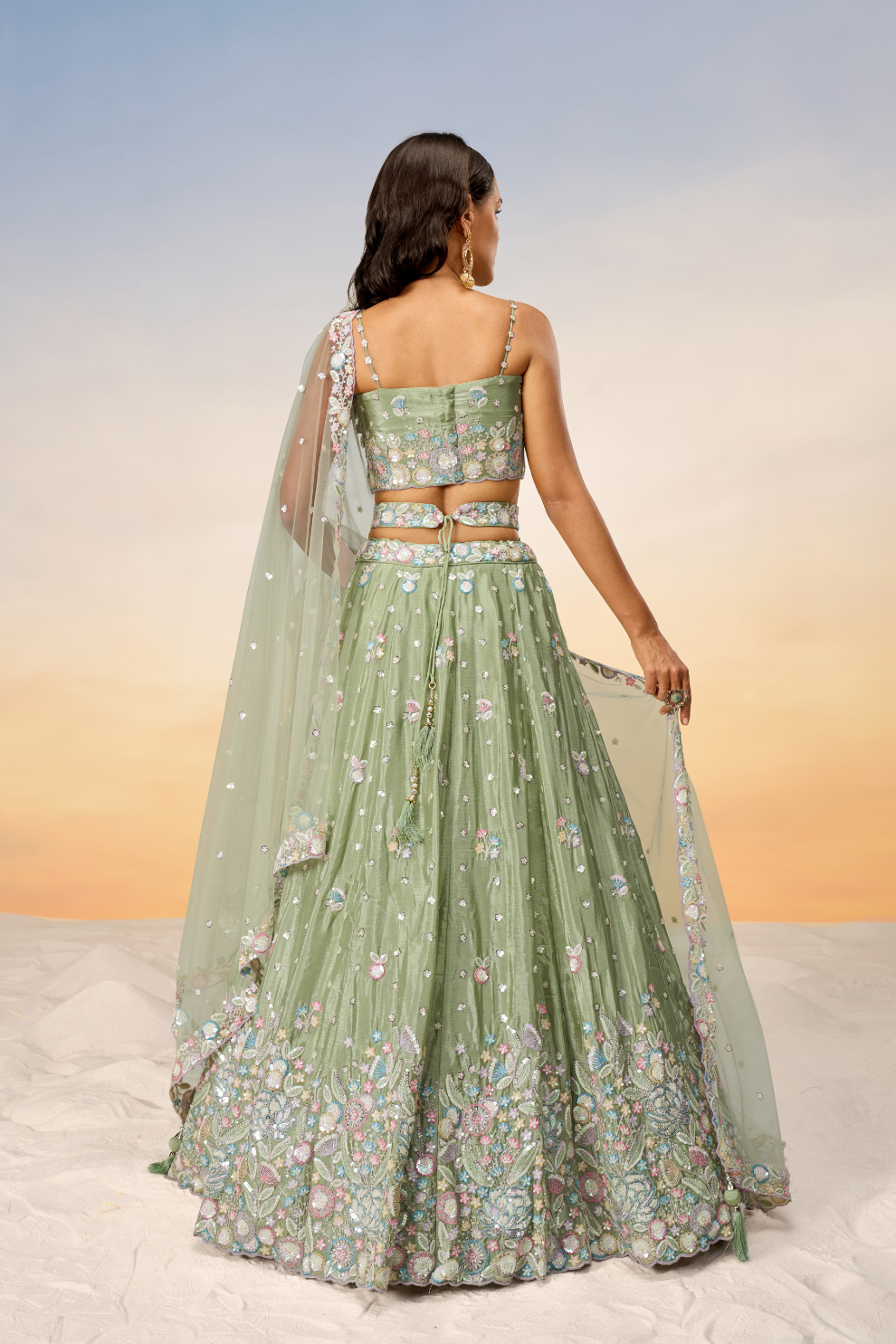 Chiffon Sequins And Thread Embroidery Lehenga Choli Dupatta