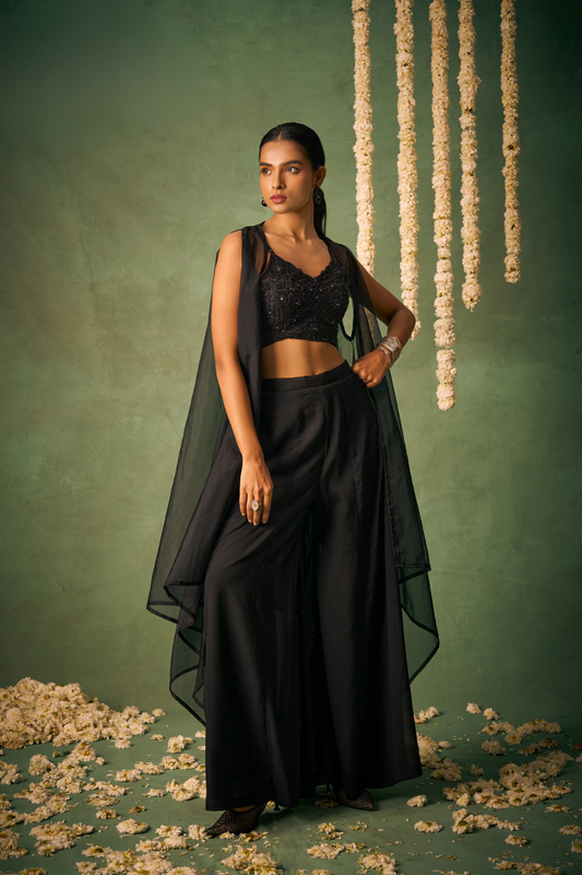 Glamorous Chiffon Sharara Black Choli with Sparkle Work