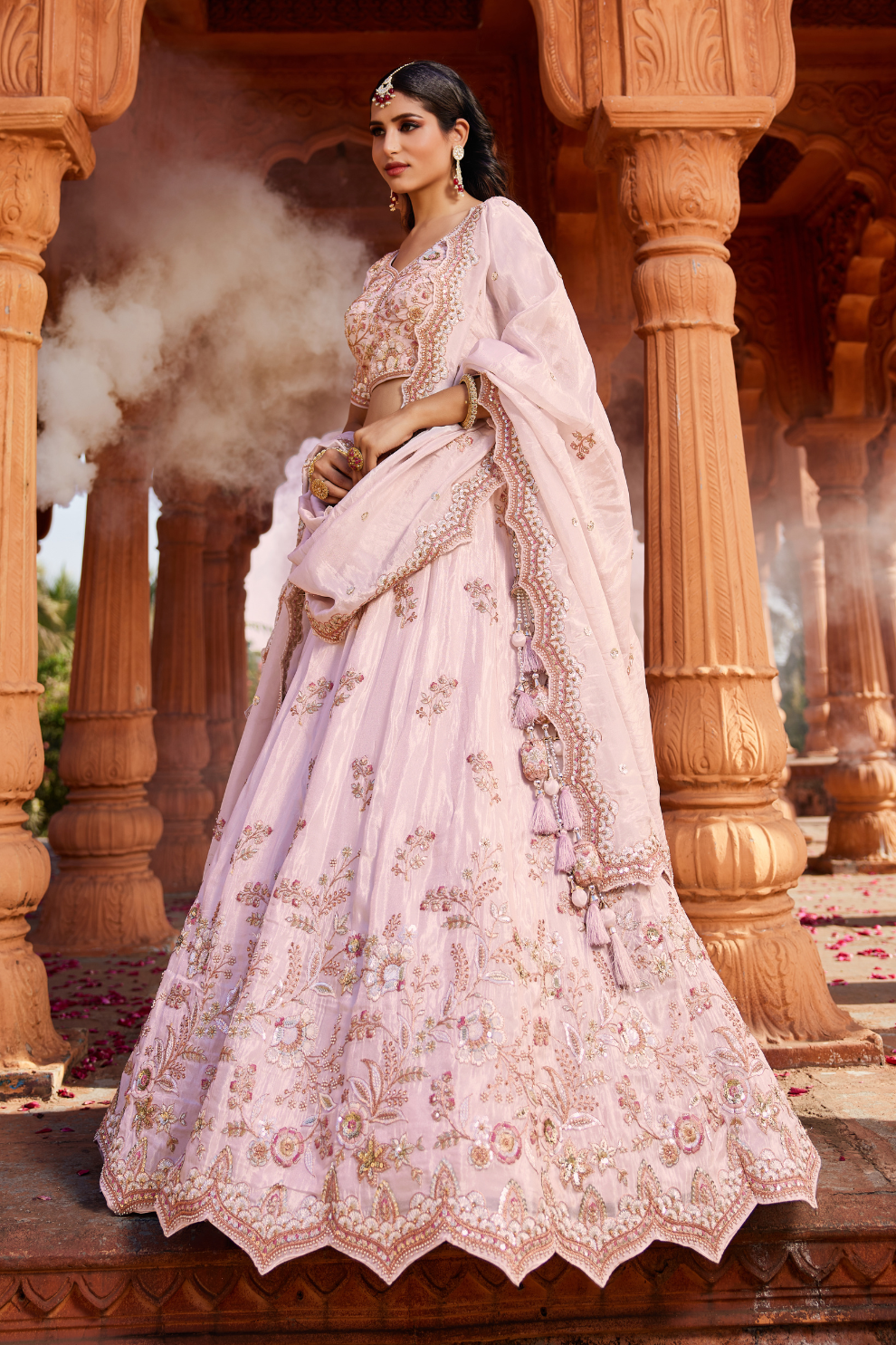 Tissue Lehenga Choli & Dupatta with Sequin Embroidery