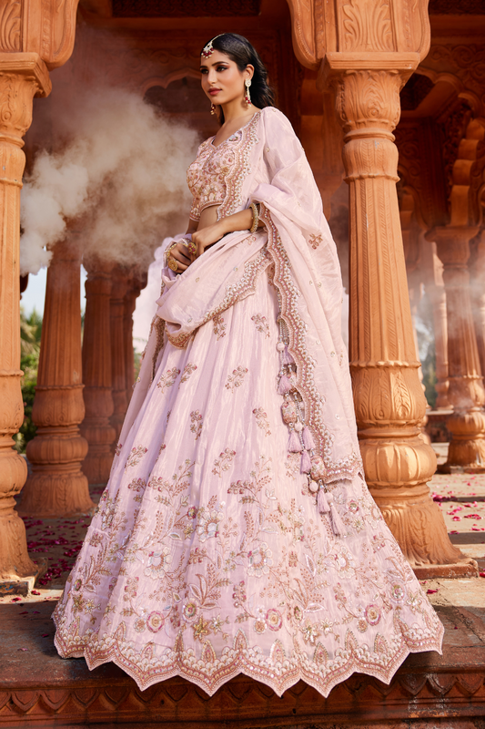 Tissue Lehenga Choli & Dupatta with Sequin Embroidery