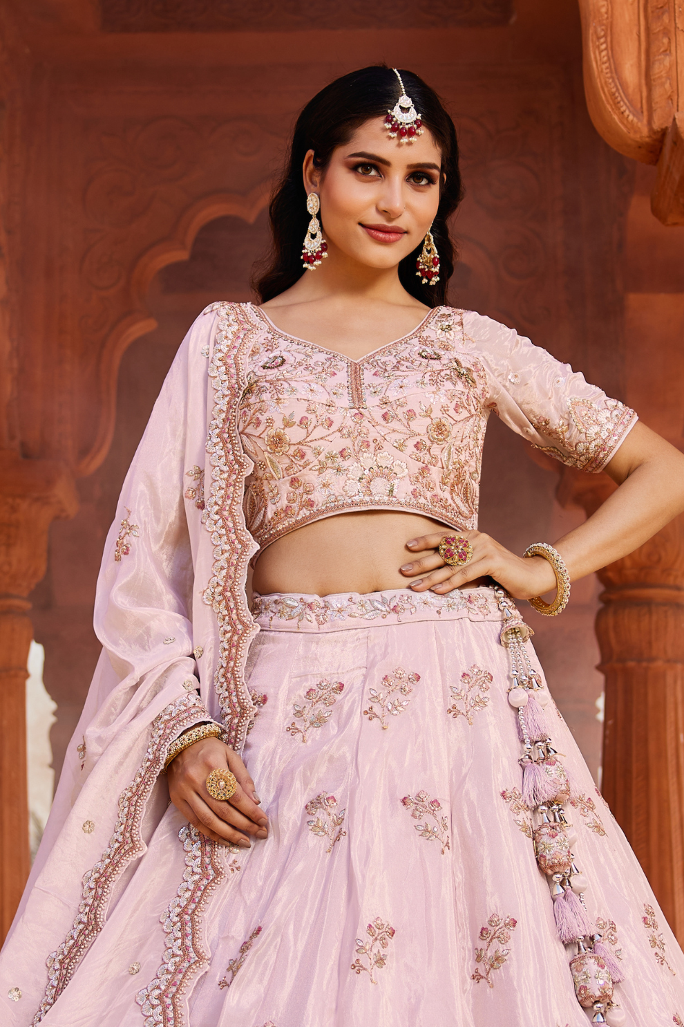 Tissue Lehenga Choli & Dupatta with Sequin Embroidery