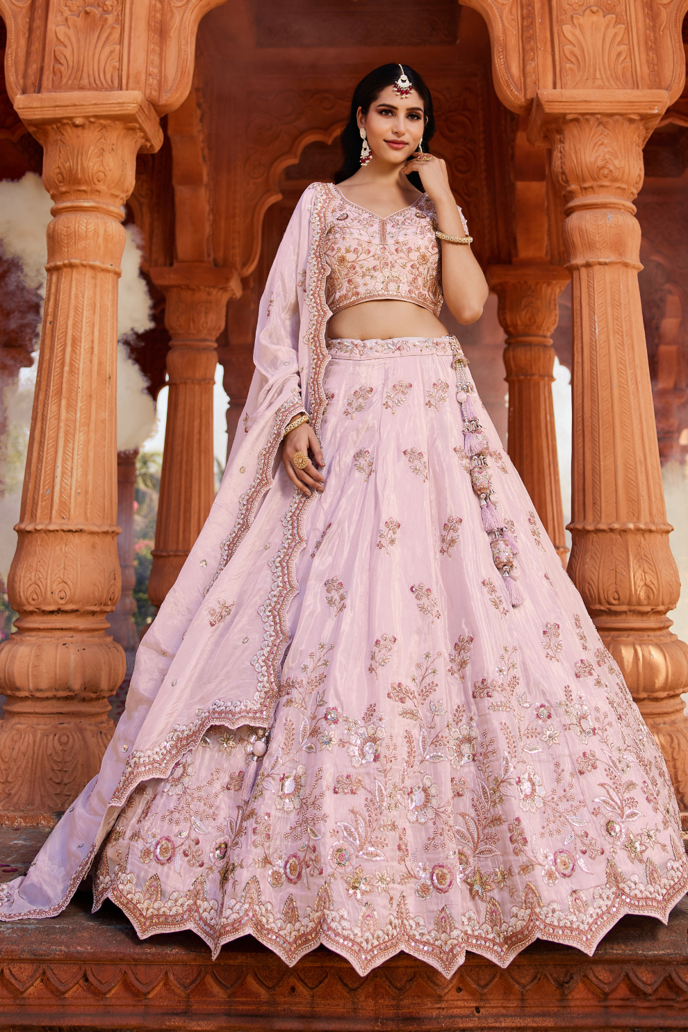 Tissue Lehenga Choli & Dupatta with Sequin Embroidery