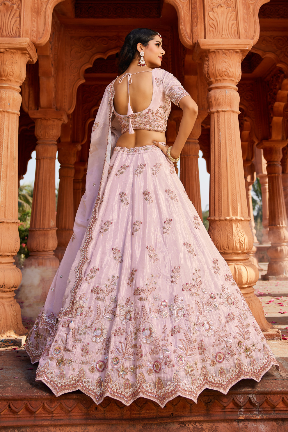 Tissue Lehenga Choli & Dupatta with Sequin Embroidery