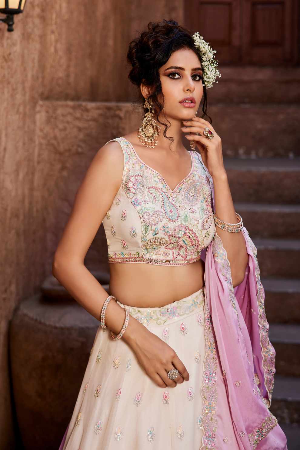 Georgette Lehenga Choli & Dupatta Featuring Intricate Sequins