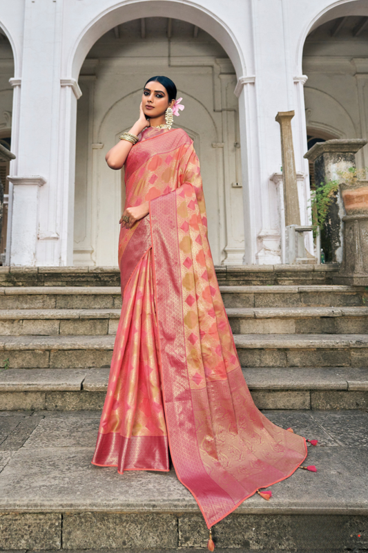 Blush Elegance in Beautiful Pink Organza Woven Grace