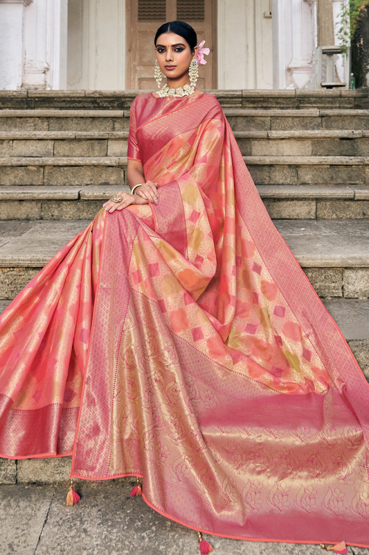 Blush Elegance in Beautiful Pink Organza Woven Grace