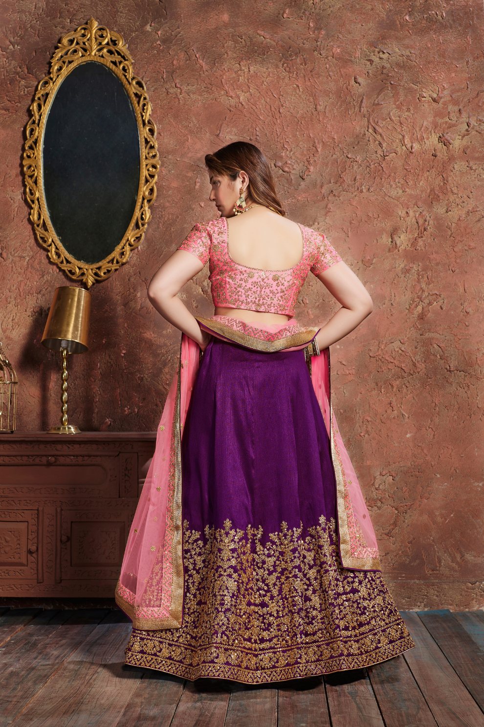 Glamorous Purple Art Silk Lehenga with Intricate Embroidery