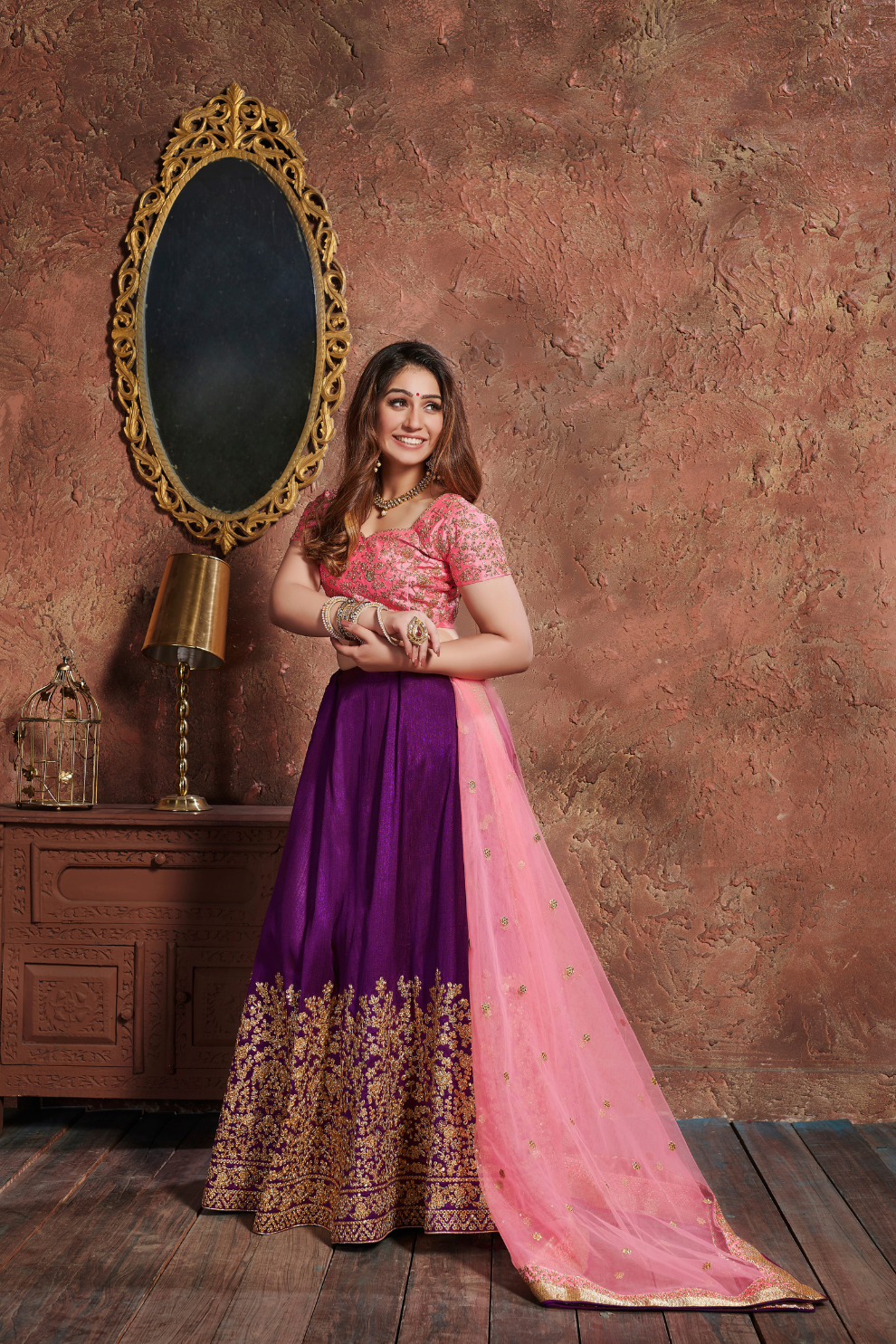 Glamorous Purple Art Silk Lehenga with Intricate Embroidery