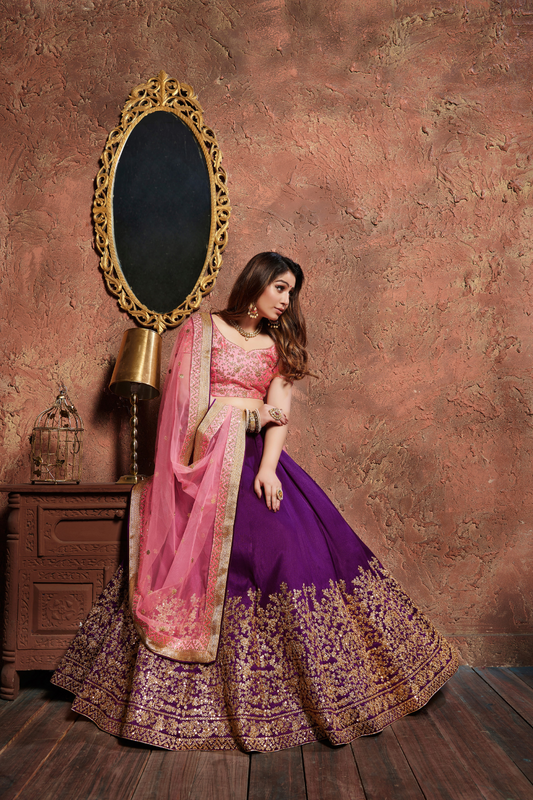 Glamorous Purple Art Silk Lehenga with Intricate Embroidery