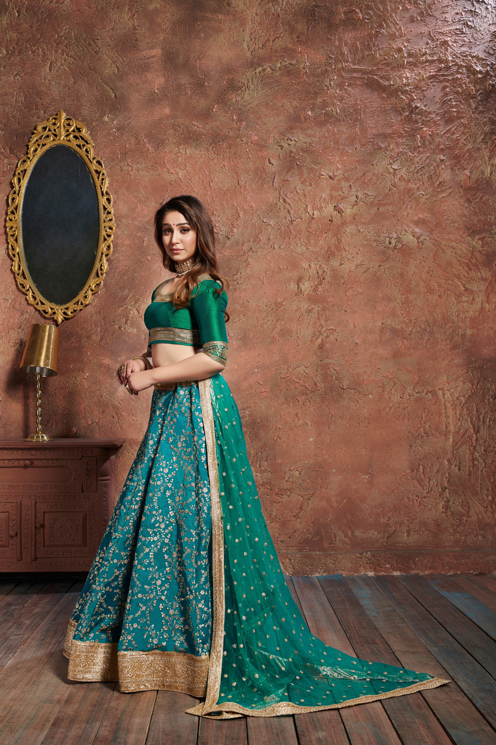Turquoise Art Silk Lehenga with Dori and Sequin Embroidery