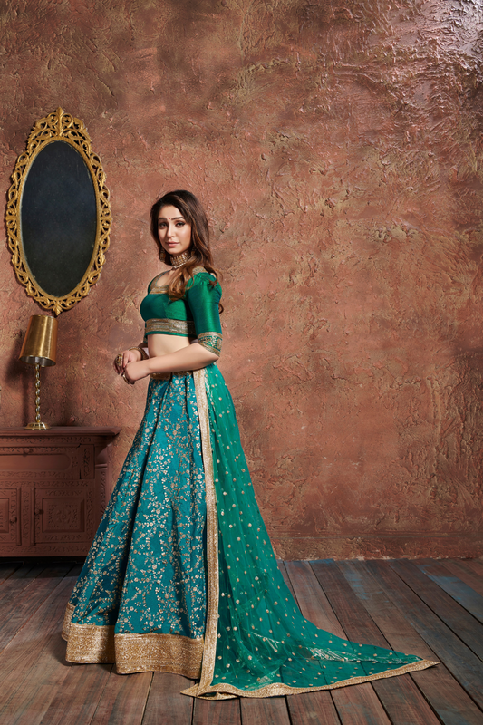 Turquoise Art Silk Lehenga with Dori and Sequin Embroidery