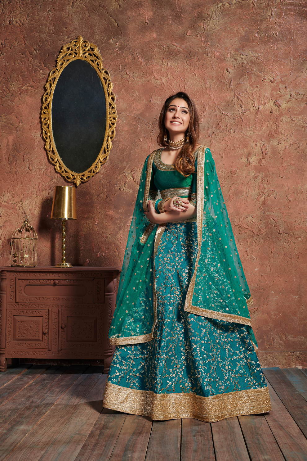 Turquoise Art Silk Lehenga with Dori and Sequin Embroidery