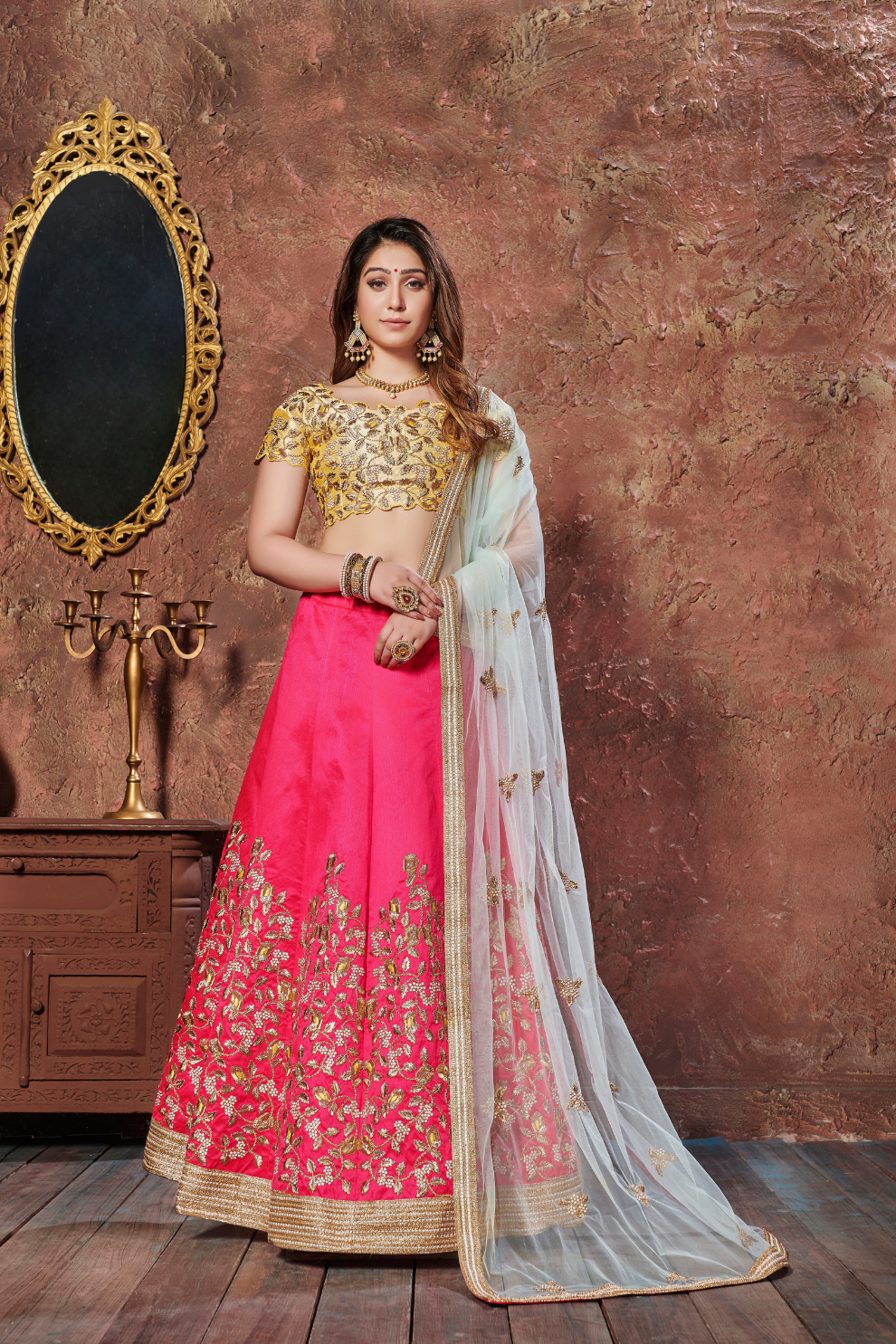 Soft Pink Art Silk Lehenga with Detailed Embroidery Work
