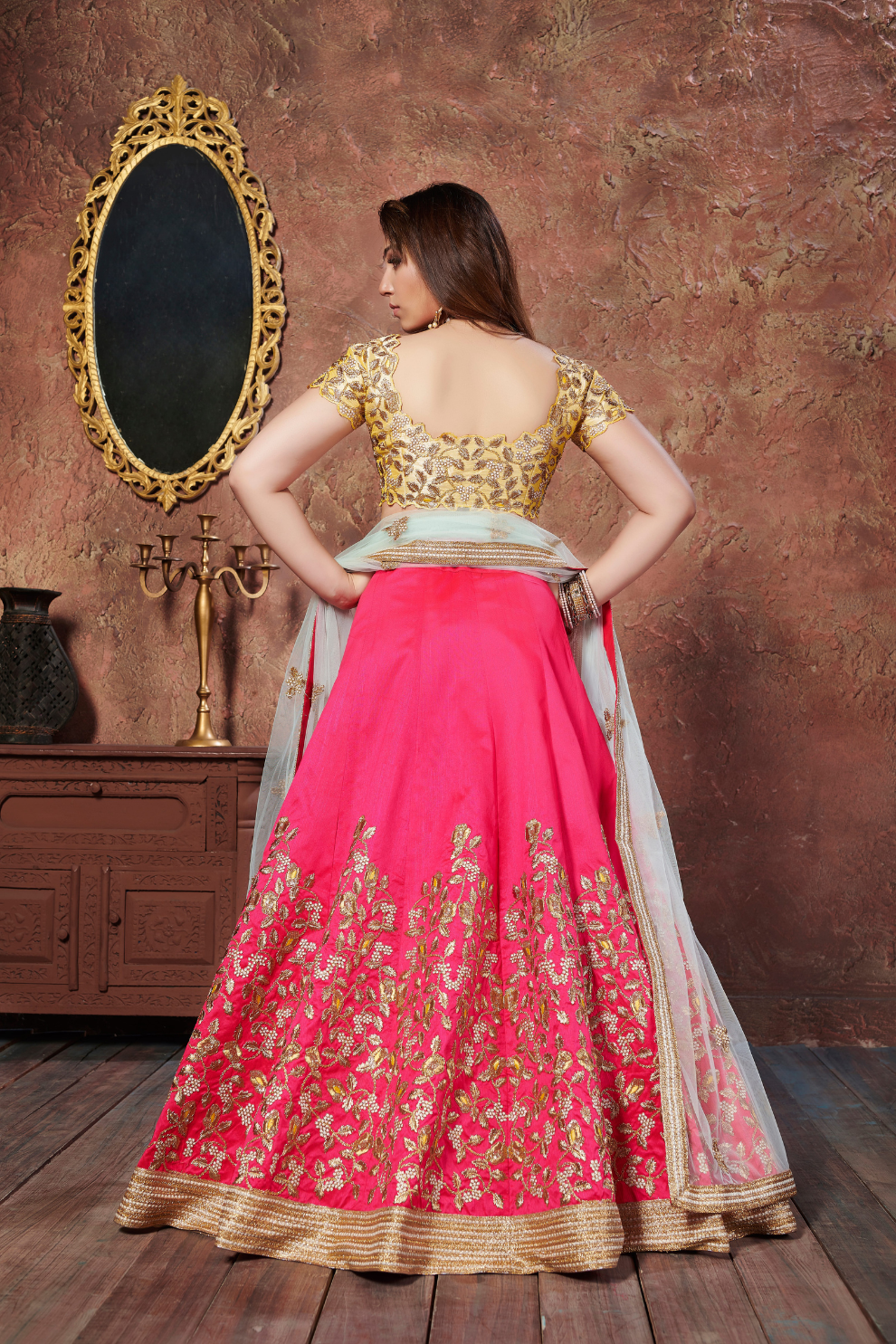 Soft Pink Art Silk Lehenga with Detailed Embroidery Work