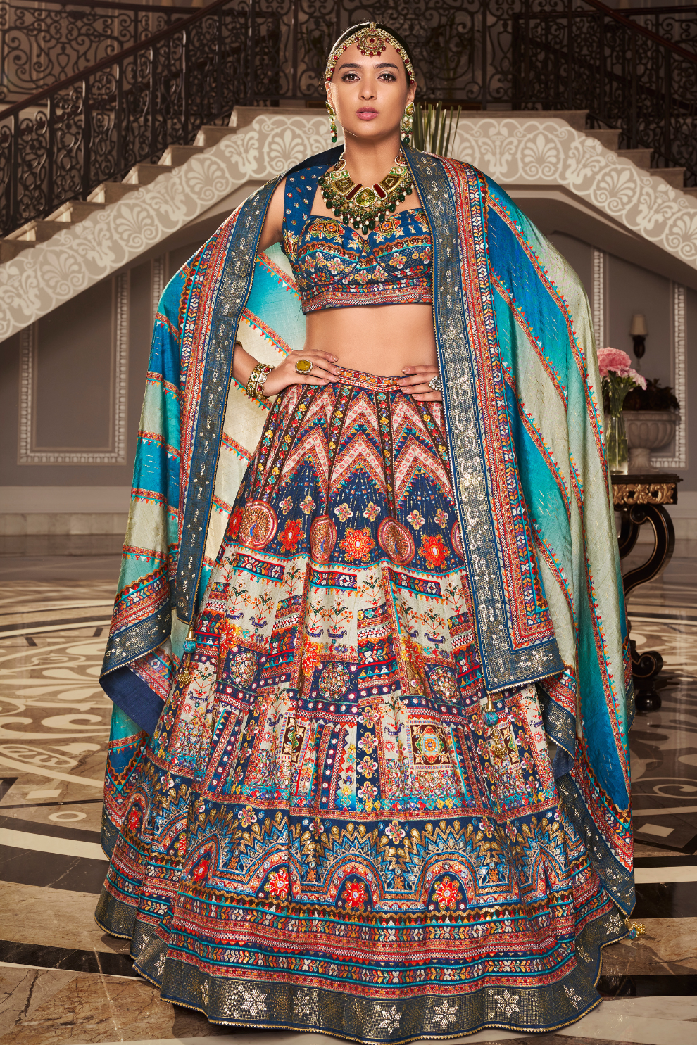 Blue Aura Embellished Silk Bridal Lehenga - LaVante Fashion