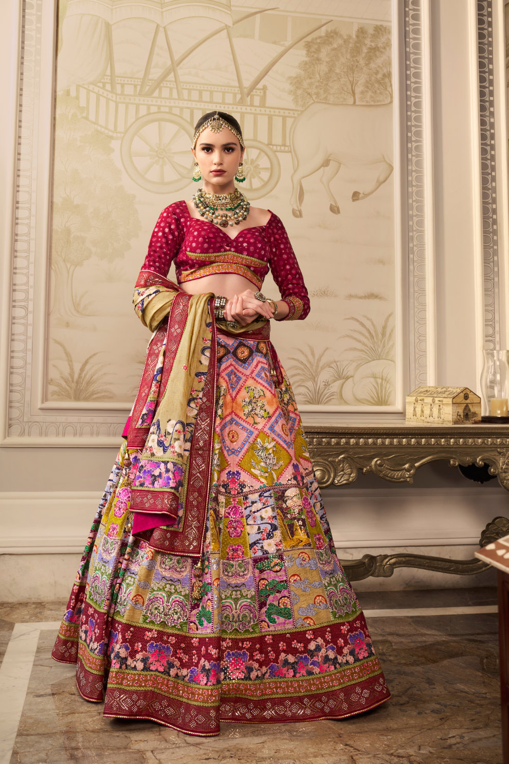 Royal Red Embroidered Banarasi Lehenga - LaVante Fashion